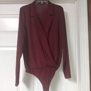 Wine Red Surplice Bodysuit | Express